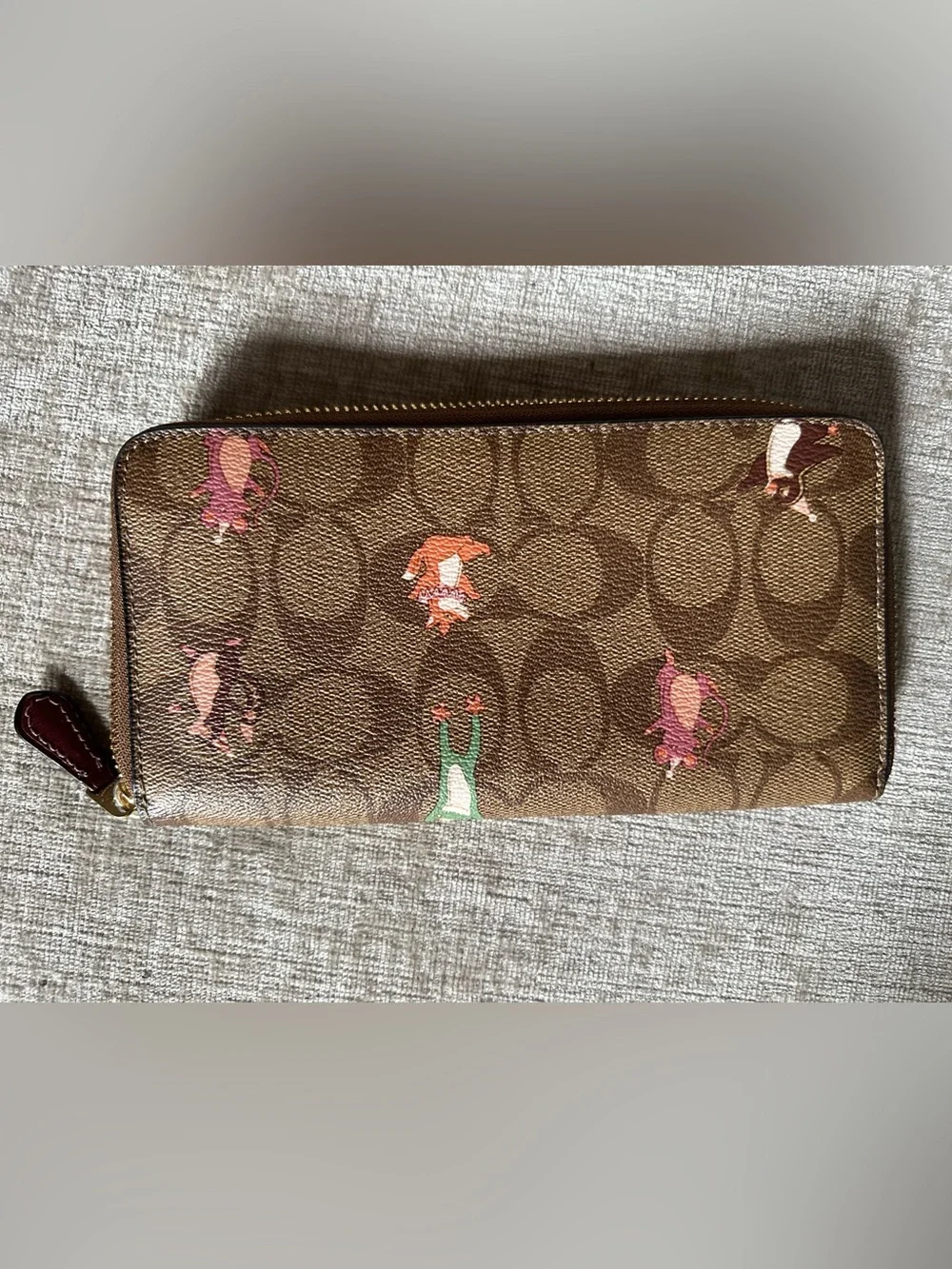Coach Disney Signature Canvas Woodland Critters Zip Around Wallet Brown